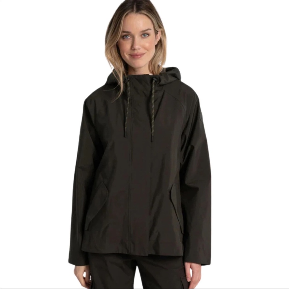 Women's LOLE Lachine Hooded Rain Jacket, olive,XL NWT